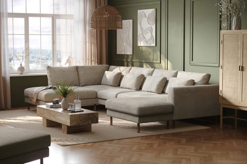 Florenz 4-sits Vänstervänd U-formad Soffa med Divan och Schäslong i Chenille - Grå / Beige - Möbler - Vardagsrum - Soffor - U-soffor