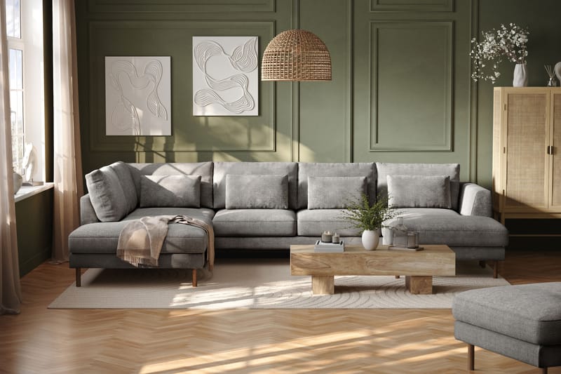 Florenz 4-sits Vänstervänd U-formad Soffa med Divan och Schäslong i Chenille - Ljusgrå - Möbler - Vardagsrum - Soffor - U-soffor