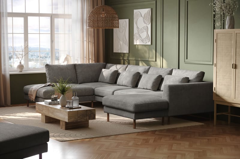 Florenz 4-sits Vänstervänd U-formad Soffa med Divan och Schäslong i Chenille - Ljusgrå - Möbler - Vardagsrum - Soffor - U-soffor