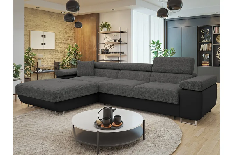 Gabina Soffa med Divan 3-sits - Grå/Svart - Möbler - Vardagsrum - Soffor - Skinnsoffor
