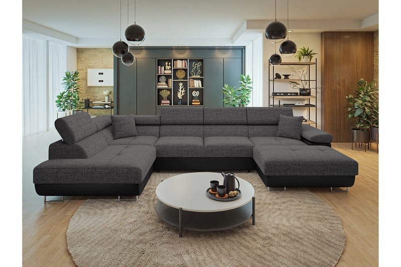 Gabina Soffa med Divan och Schäslong 4-sits - Svart/Grå - Möbler - Vardagsrum - Soffor - Skinnsoffor