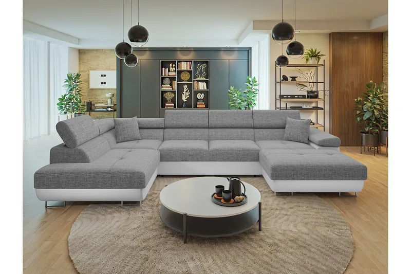 Gabina Soffa med Divan och Schäslong 4-sits - Vit/Grå - Möbler - Vardagsrum - Soffor - Skinnsoffor