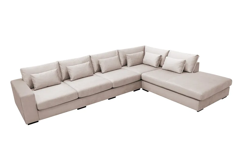 Grande 5-sits Soffa med Schäslong Höger - Beige Sammet - Möbler - Vardagsrum - Soffor - Sammetssoffor