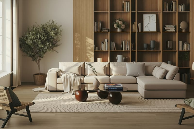 Grande 5-sits Soffa med Schäslong Höger - Beige Sammet - Möbler - Vardagsrum - Soffor - Sammetssoffor