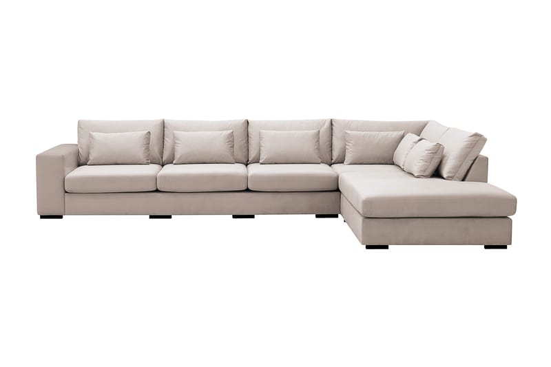 Grande 5-sits Soffa med Schäslong Höger, Beige Sammet