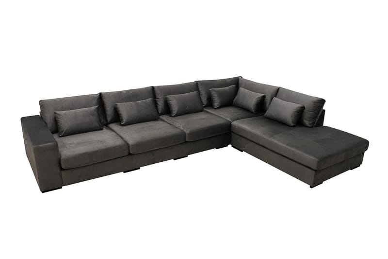 Grande 5-sits Soffa med Schäslong Höger - Mörkgrå Sammet - Möbler - Vardagsrum - Soffor - Sammetssoffor