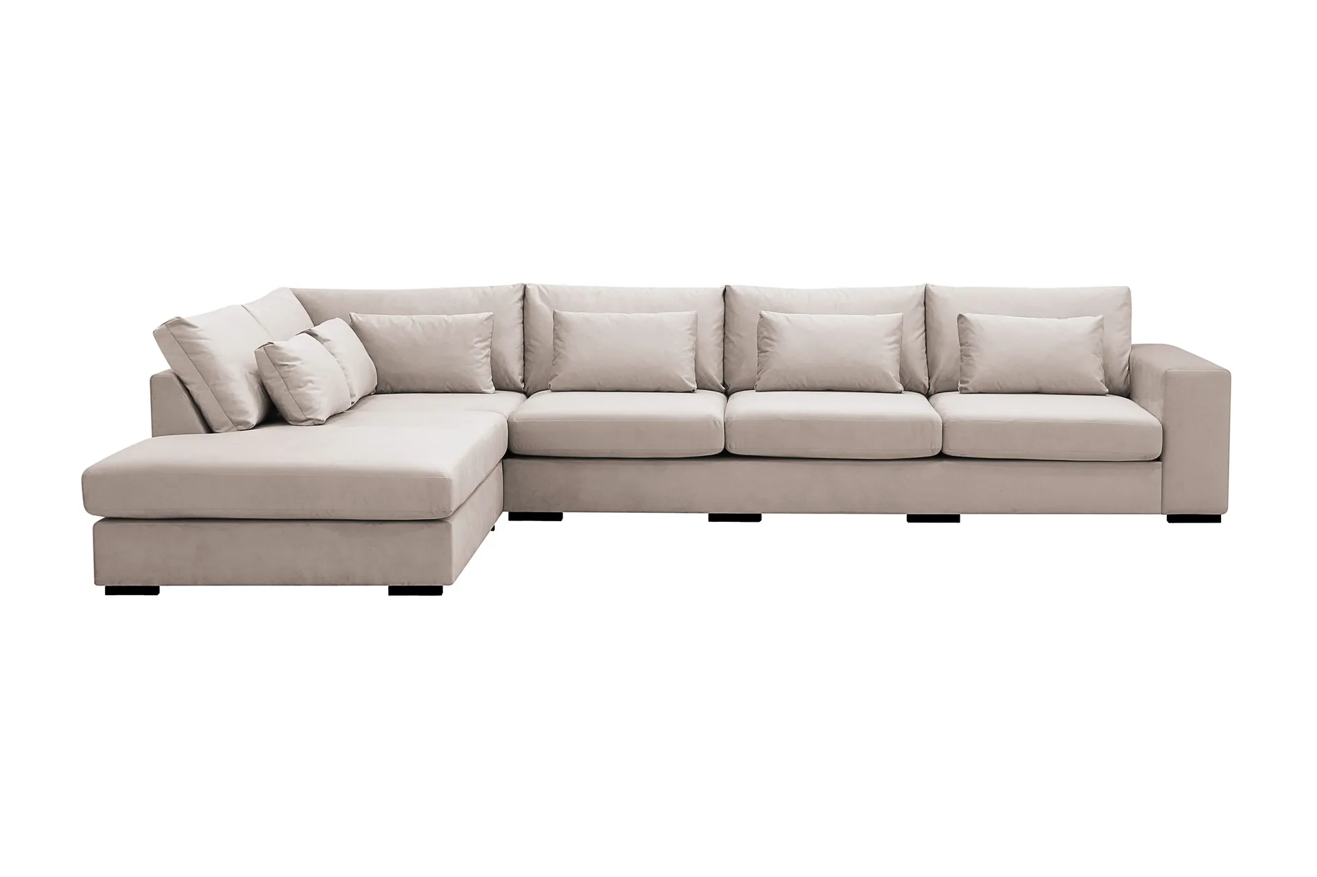 grande 5-sits soffa med schäslong vänster - beige sammet