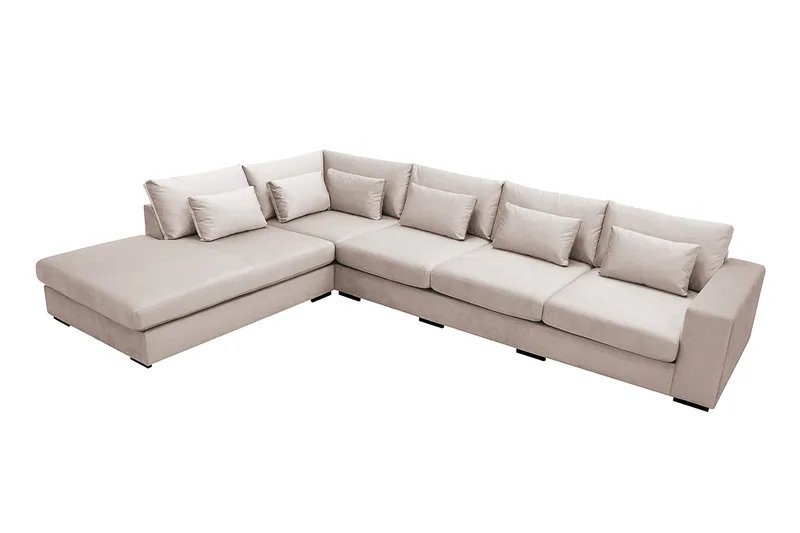 Grande 5-sits Soffa med Schäslong Vänster - Beige Sammet - Möbler - Vardagsrum - Soffor - Divansoffa & schäslong