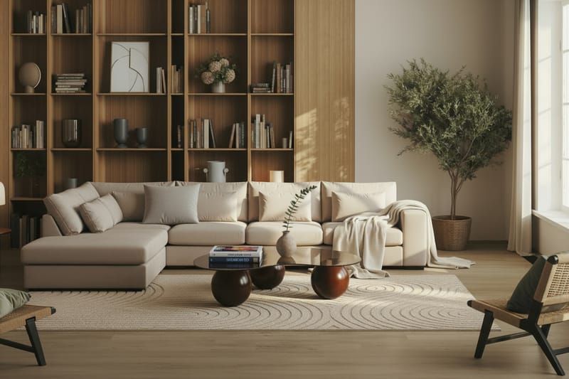 Grande 5-sits Soffa med Schäslong Vänster - Beige Sammet - Möbler - Vardagsrum - Soffor - Sammetssoffor