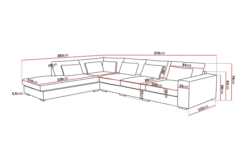 Grande 5-sits Soffa med Schäslong Vänster - Beige Sammet - Möbler - Vardagsrum - Soffor - Sammetssoffor