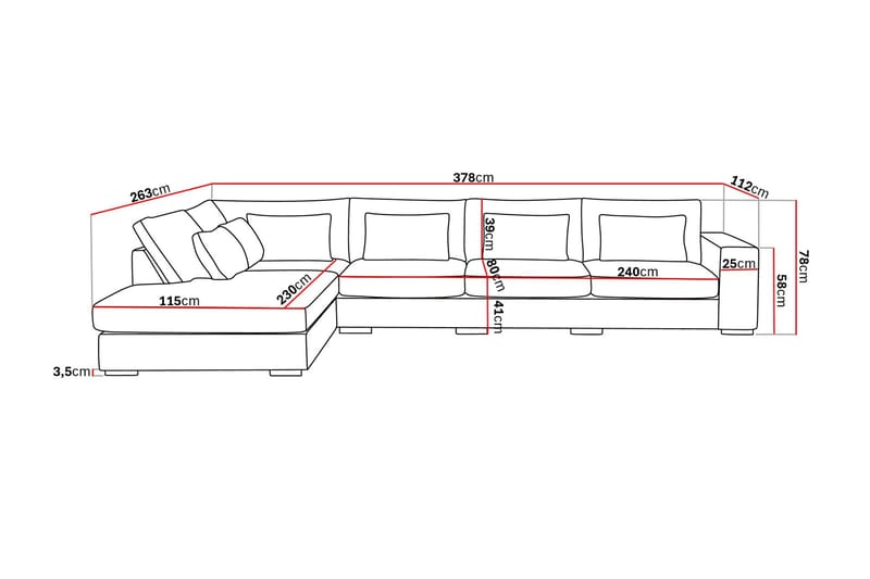 Grande 5-sits Soffa med Schäslong Vänster - Beige Sammet - Möbler - Vardagsrum - Soffor - Divansoffa & schäslong