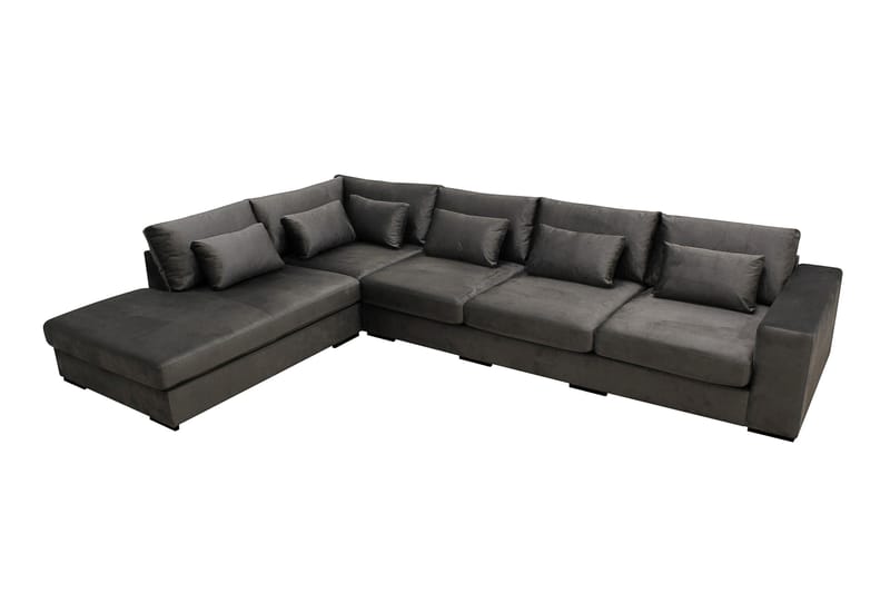 Grande 5-sits Soffa med Schäslong Vänster - Mörkgrå Sammet - Möbler - Vardagsrum - Soffor - Sammetssoffor