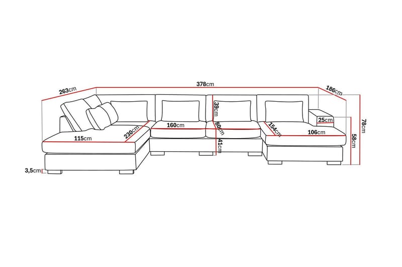 Grande 5-sits U-Soffa med Divan Höger - Beige Sammet - Möbler - Vardagsrum - Soffor - Sammetssoffor