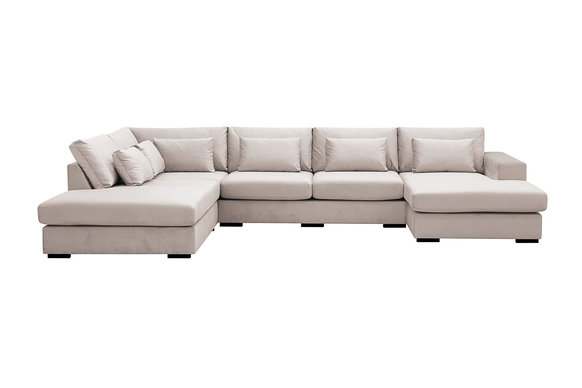 Grande 5-sits U-Soffa med Divan H&ouml;ger - Beige Sammet