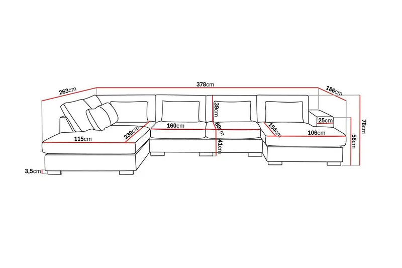 Grande 5-sits U-Soffa med Divan Höger - Beige Tyg - Möbler - Vardagsrum - Soffor - U-soffor