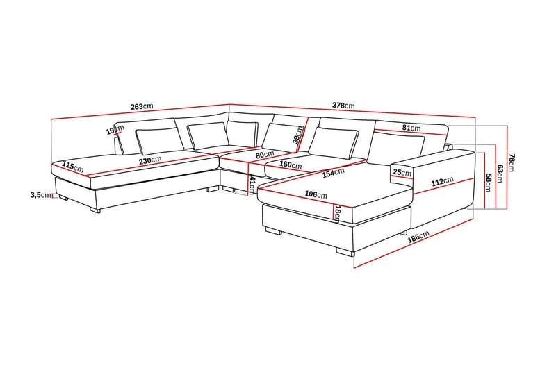 Grande 5-sits U-Soffa med Divan Höger - Mörkgrå Sammet - Möbler - Vardagsrum - Soffor - Sammetssoffor