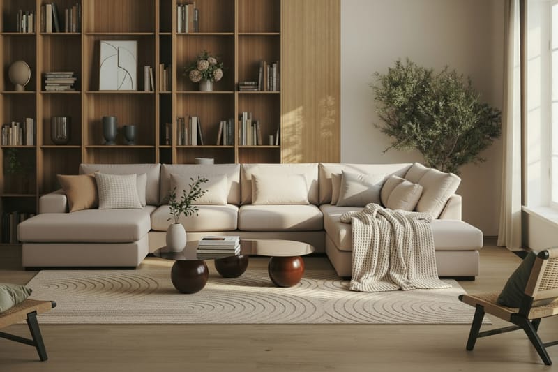 Grande 5-sits U-Soffa med Divan Vänster - Beige Sammet - Möbler - Vardagsrum - Soffor - Sammetssoffor