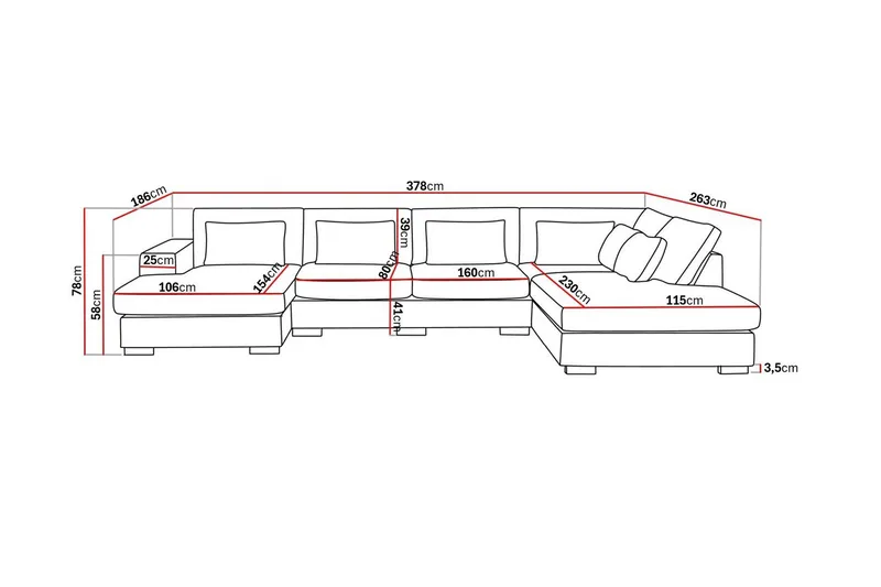 Grande 5-sits U-Soffa med Divan Vänster - Beige Tyg - Möbler - Vardagsrum - Soffor - U-soffor