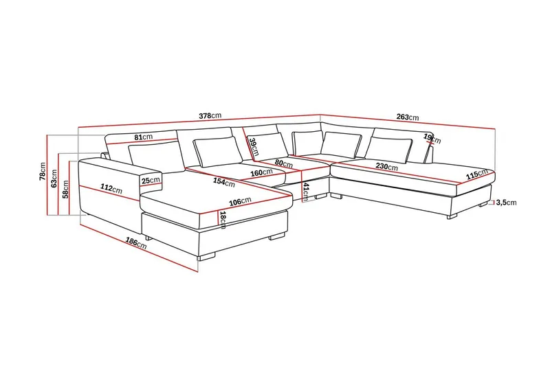 Grande 5-sits U-Soffa med Divan Vänster - Mörkgrå Sammet - Möbler - Vardagsrum - Soffor - Sammetssoffor