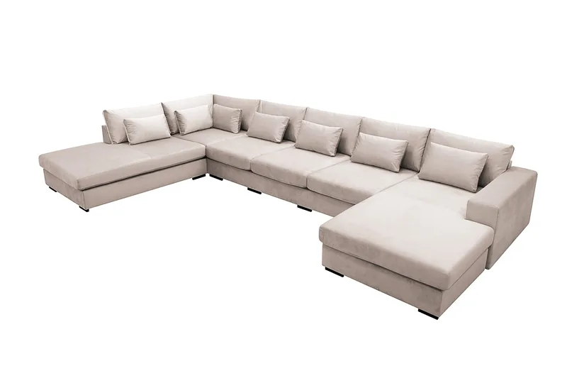 Grande 6-sits U-Soffa med Divan Höger - Beige Sammet - Möbler - Vardagsrum - Soffor - Sammetssoffor