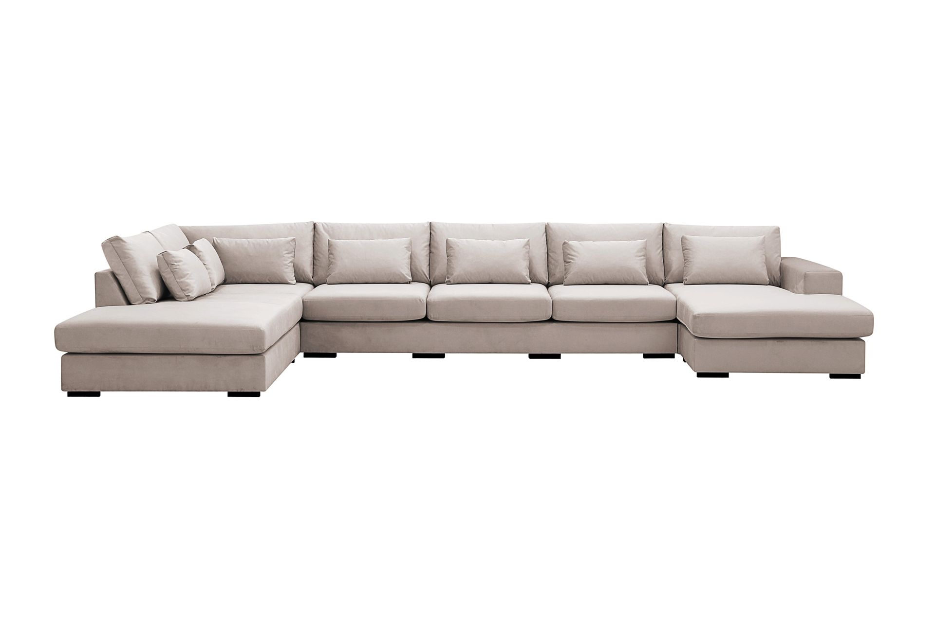 Grande 6-sits U-Soffa med Divan H&ouml;ger - Beige Sammet
