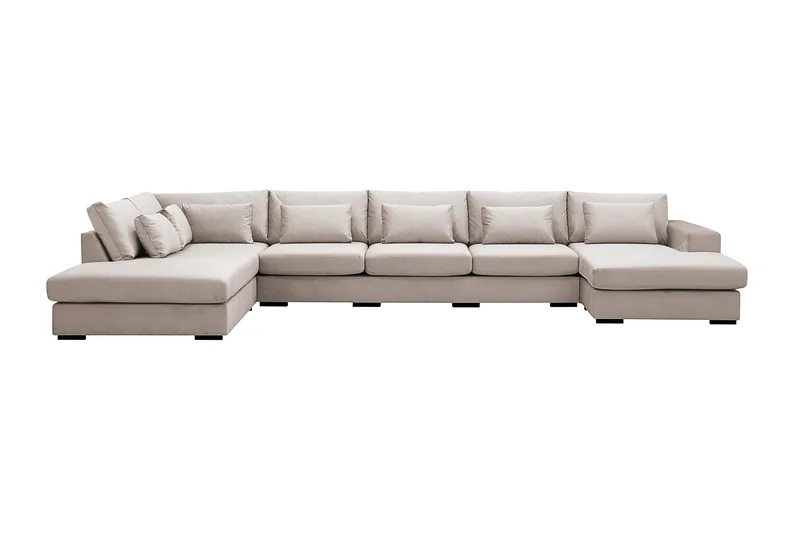 Grande 6-sits U-Soffa med Divan Höger - Beige Sammet - Möbler - Vardagsrum - Soffor - Sammetssoffor