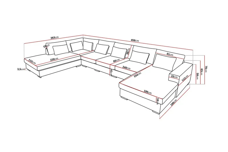Grande 6-sits U-Soffa med Divan Höger - Beige Sammet - Möbler - Vardagsrum - Soffor - Sammetssoffor