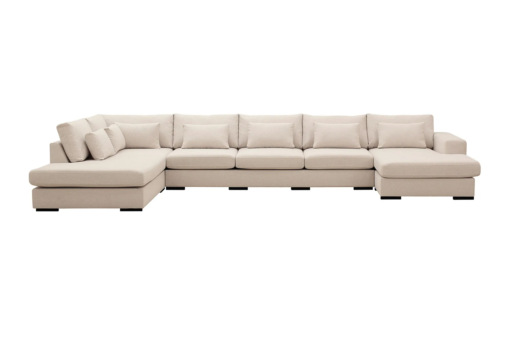 Grande 6-sits U-Soffa med Divan H&ouml;ger - Beige Tyg