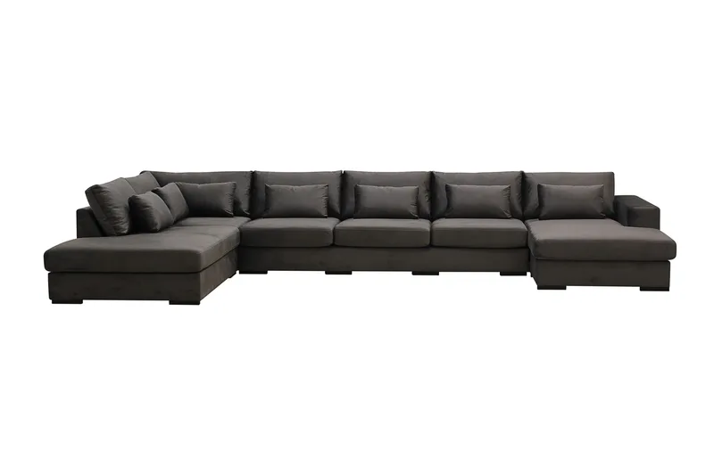 Grande 6-sits U-Soffa med Divan Höger, Mörkgrå Sammet