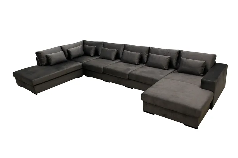 Grande 6-sits U-Soffa med Divan Höger - Mörkgrå Sammet - Möbler - Vardagsrum - Soffor - Sammetssoffor