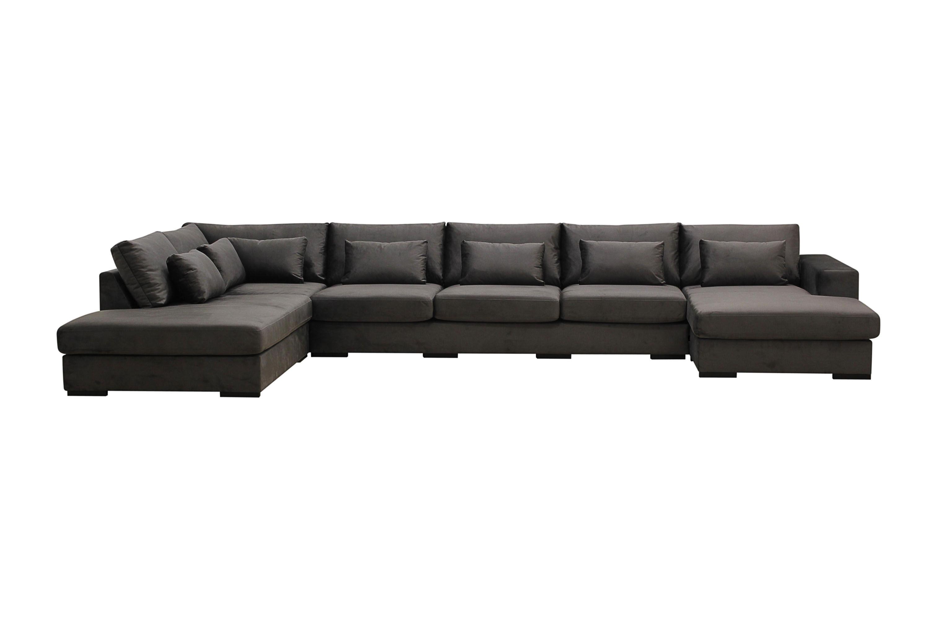 grande 6-sits u-soffa med divan höger - mörkgrå sammet