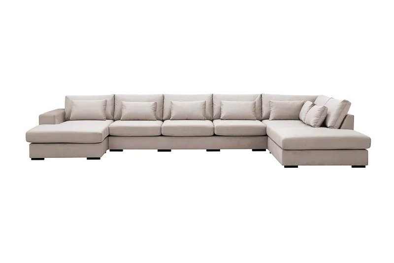 Grande 6-sits U-Soffa med Divan Vänster, Beige Sammet