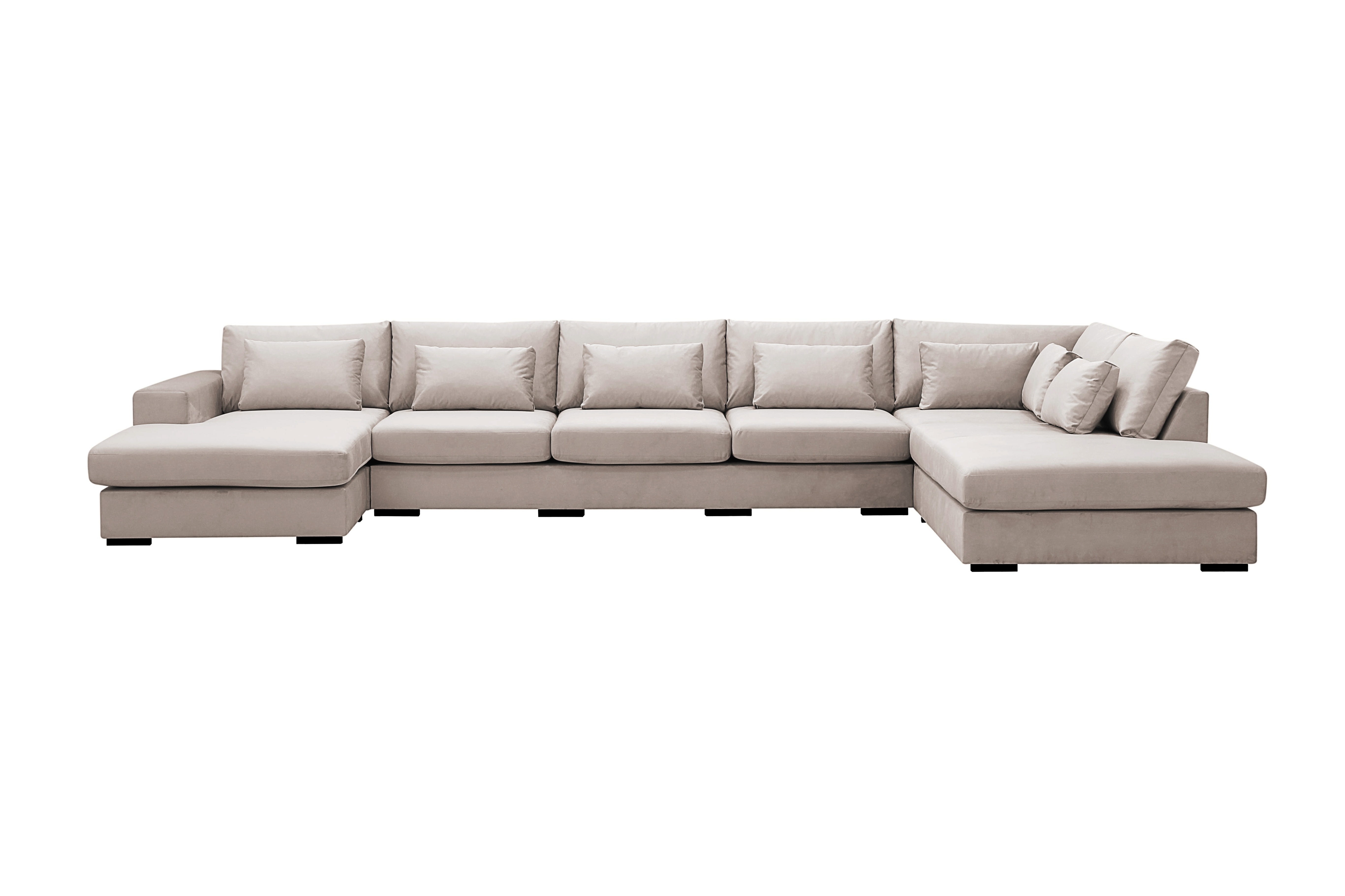 grande 6-sits u-soffa med divan vänster - beige sammet