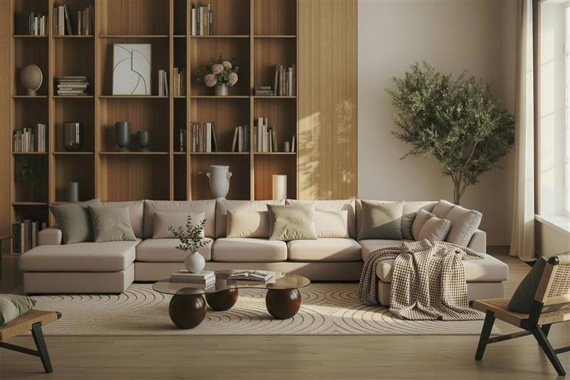Grande 6-sits U-Soffa med Divan Vänster - Beige Sammet - Möbler - Vardagsrum - Soffor - Sammetssoffor