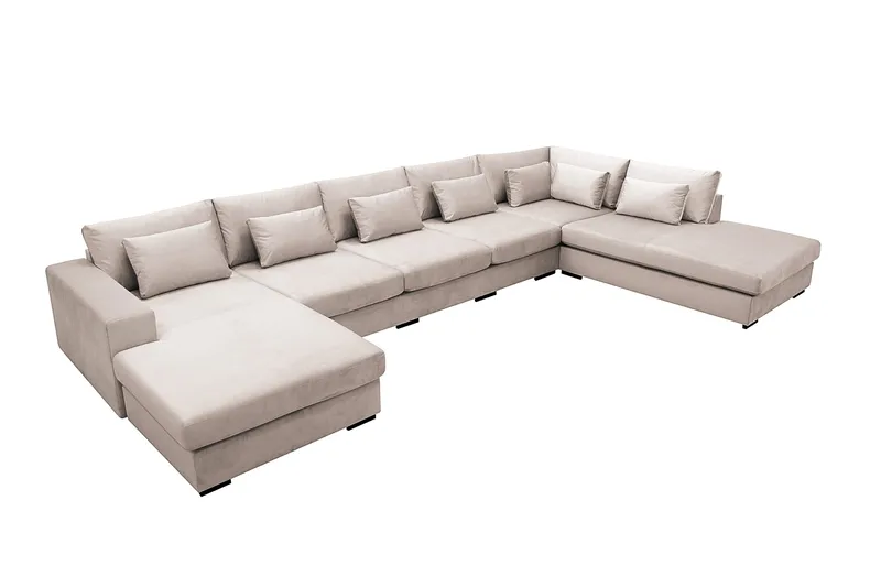 Grande 6-sits U-Soffa med Divan Vänster - Beige Sammet - Möbler - Vardagsrum - Soffor - Sammetssoffor
