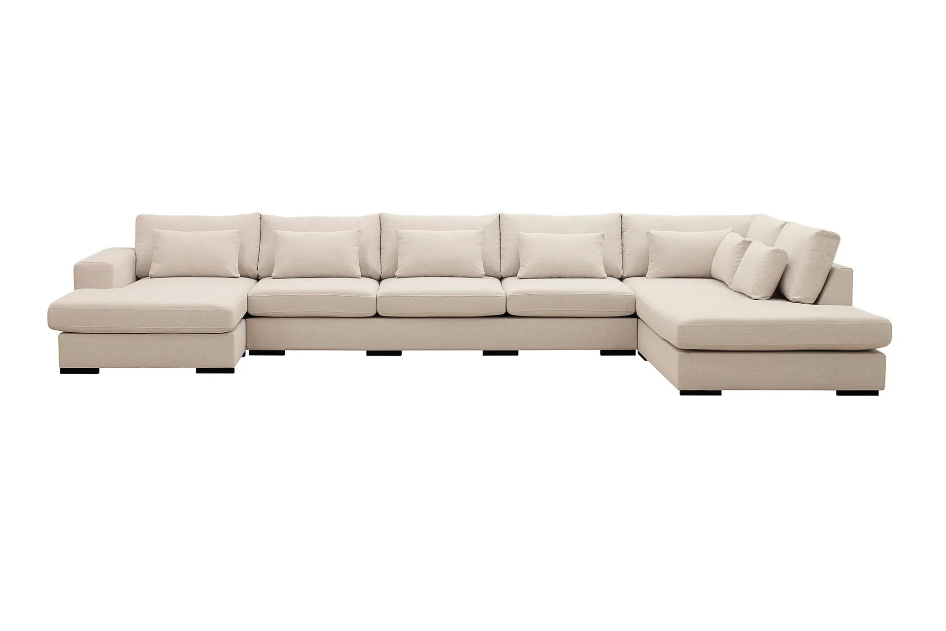 grande 6-sits u-soffa med divan vänster - beige tyg