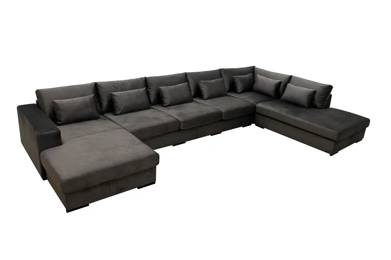 Grande 6-sits U-Soffa med Divan Vänster - Mörkgrå Sammet - Möbler - Vardagsrum - Soffor - Sammetssoffor