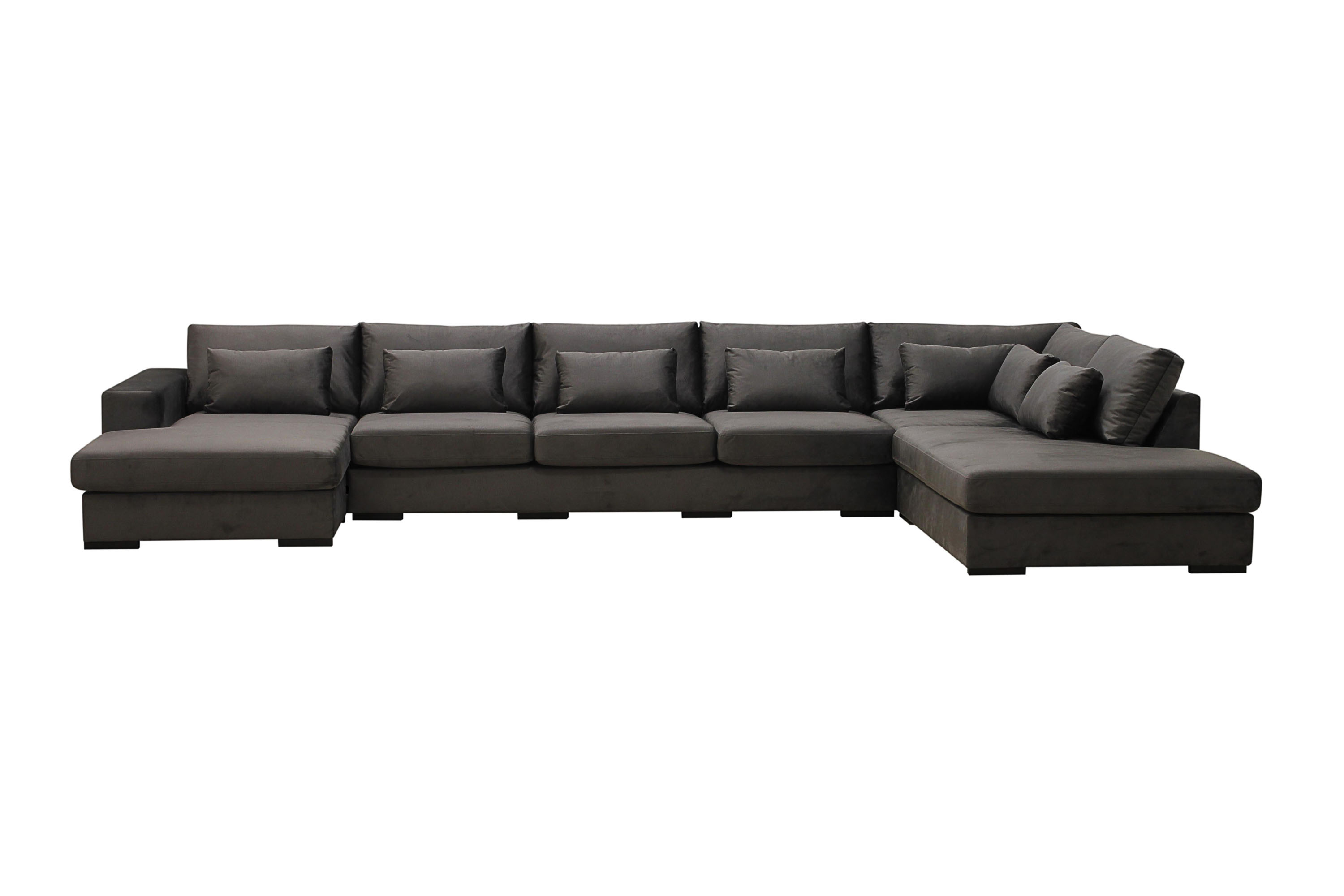grande 6-sits u-soffa med divan vänster - mörkgrå sammet