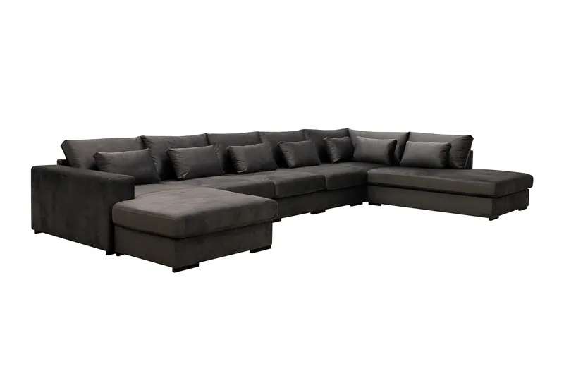 Grande 6-sits U-Soffa med Divan Vänster - Mörkgrå Sammet - Möbler - Vardagsrum - Soffor - Sammetssoffor