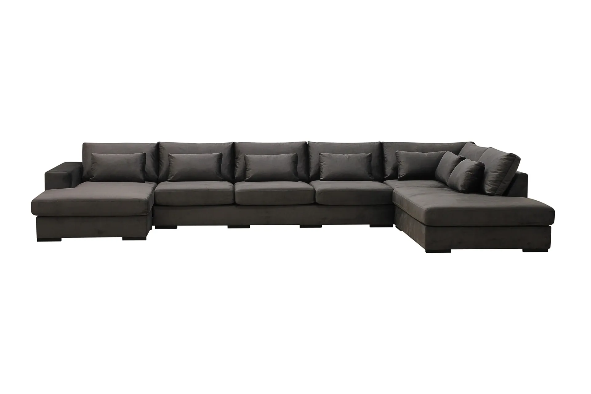 grande 6-sits u-soffa med divan vänster - mörkgrå sammet