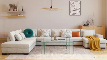 Grande Stor 7-sits U-Soffa med Divan Höger - Beige Sammet - Möbler - Vardagsrum - Soffor - Modulsoffor - Komplett modulsoffa
