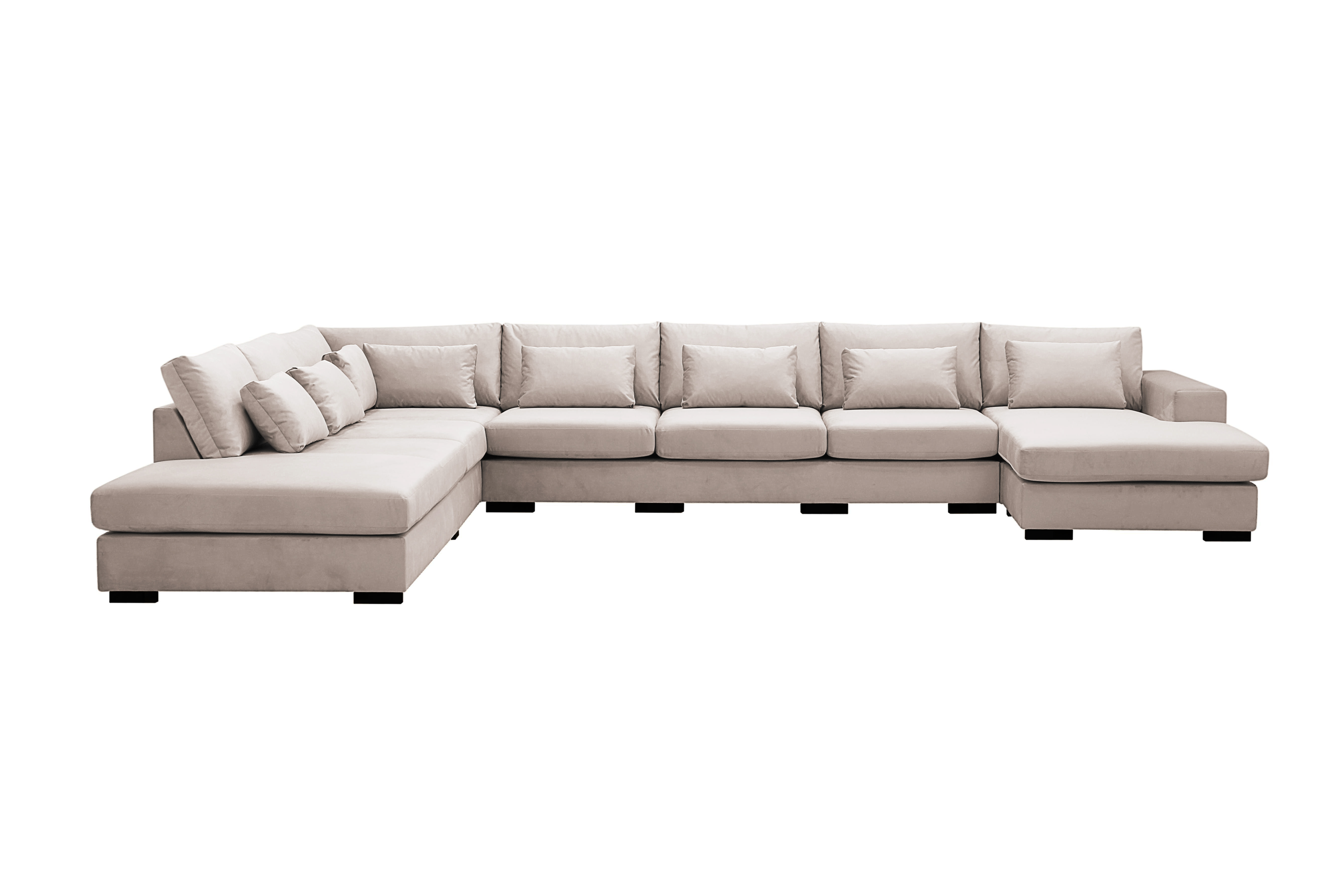 grande stor 7-sits u-soffa med divan höger - beige sammet