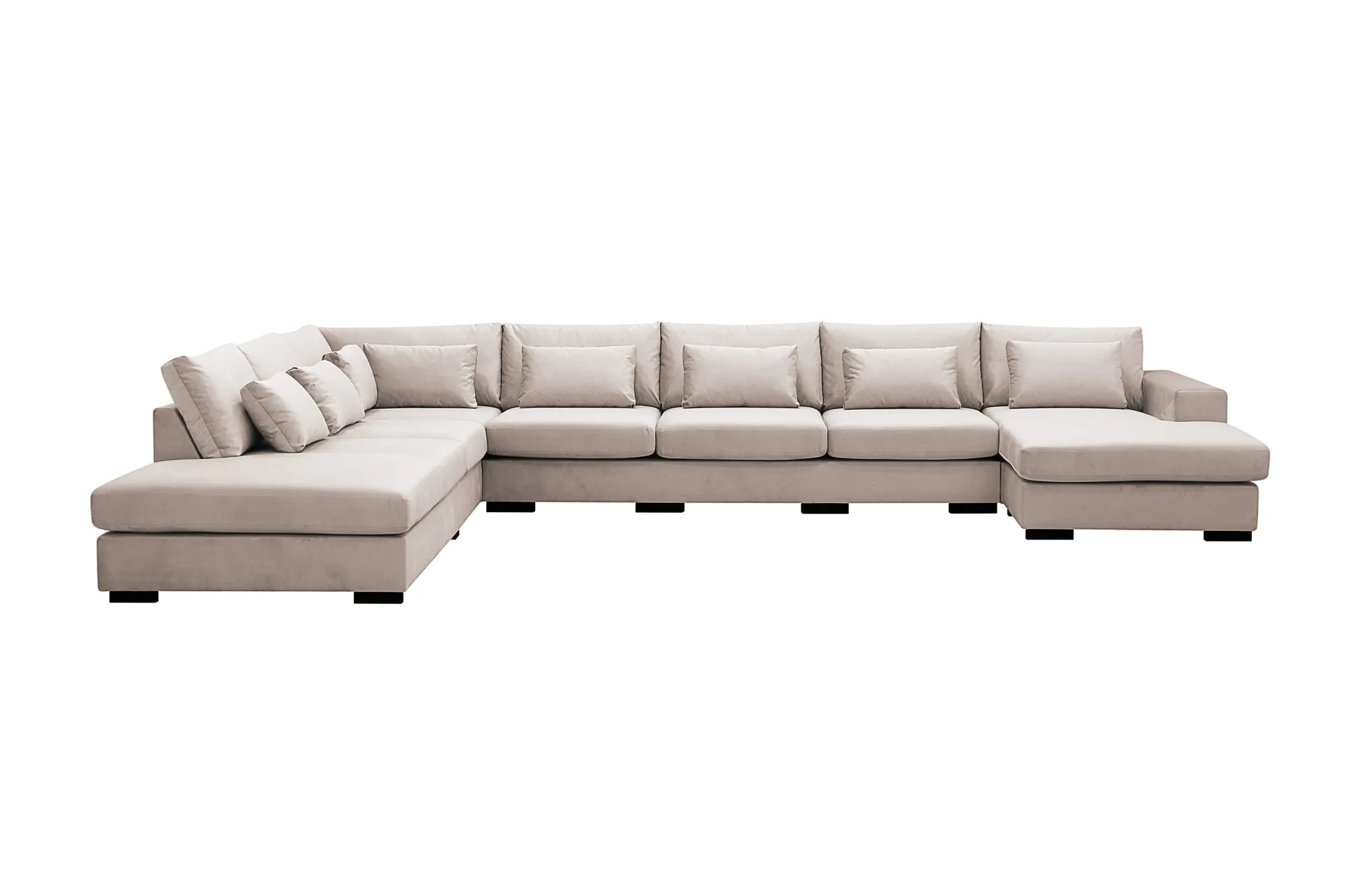 grande stor 7-sits u-soffa med divan höger - beige sammet
