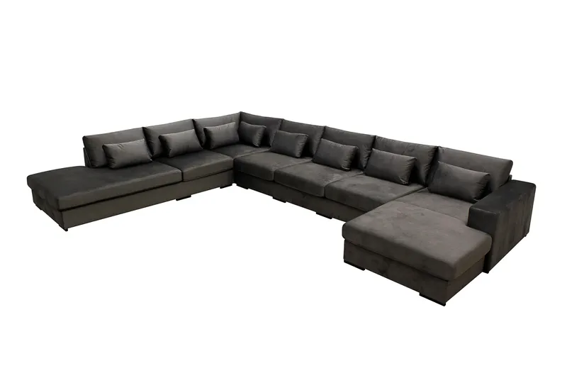 Grande Stor 7-sits U-Soffa med Divan Höger - Mörkgrå Sammet - Möbler - Vardagsrum - Soffor - Modulsoffor - Komplett modulsoffa