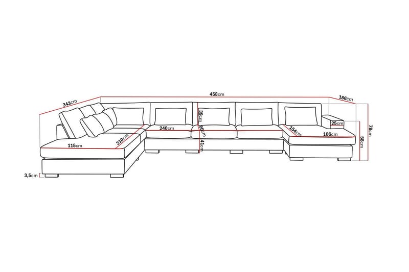 Grande Stor 7-sits U-Soffa med Divan Höger - Mörkgrå Sammet - Möbler - Vardagsrum - Soffor - Sammetssoffor