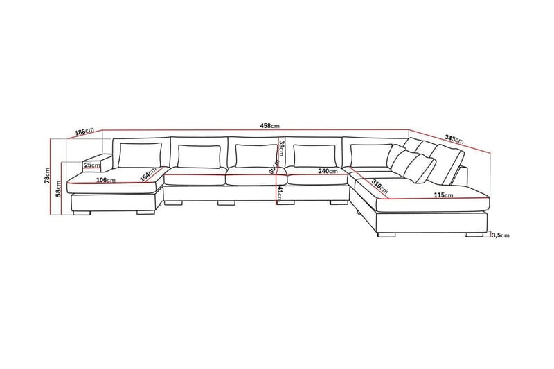 Grande Stor 7-sits U-Soffa med Divan Vänster - Beige Sammet - Möbler - Vardagsrum - Soffor - Sammetssoffor