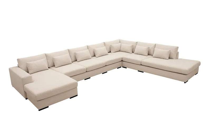 Grande Stor 7-sits U-Soffa med Divan Vänster - Beige Tyg - Möbler - Vardagsrum - Soffor - Modulsoffor - Komplett modulsoffa