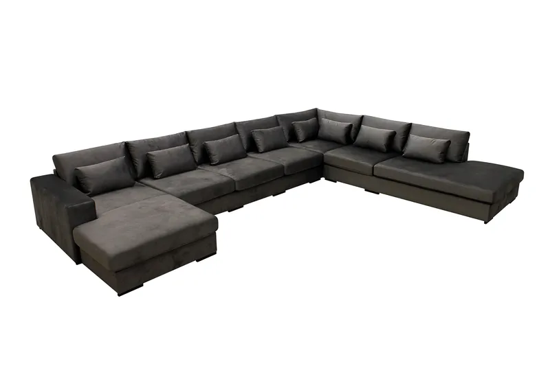 Grande Stor 7-sits U-Soffa med Divan Vänster - Mörkgrå Sammet - Möbler - Vardagsrum - Soffor - Sammetssoffor