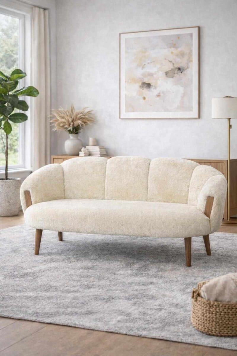 Hafing 2-sits Svängd Soffa i Trä med Textil - Krämvit - Möbler - Vardagsrum - Soffor - 2-sits soffor