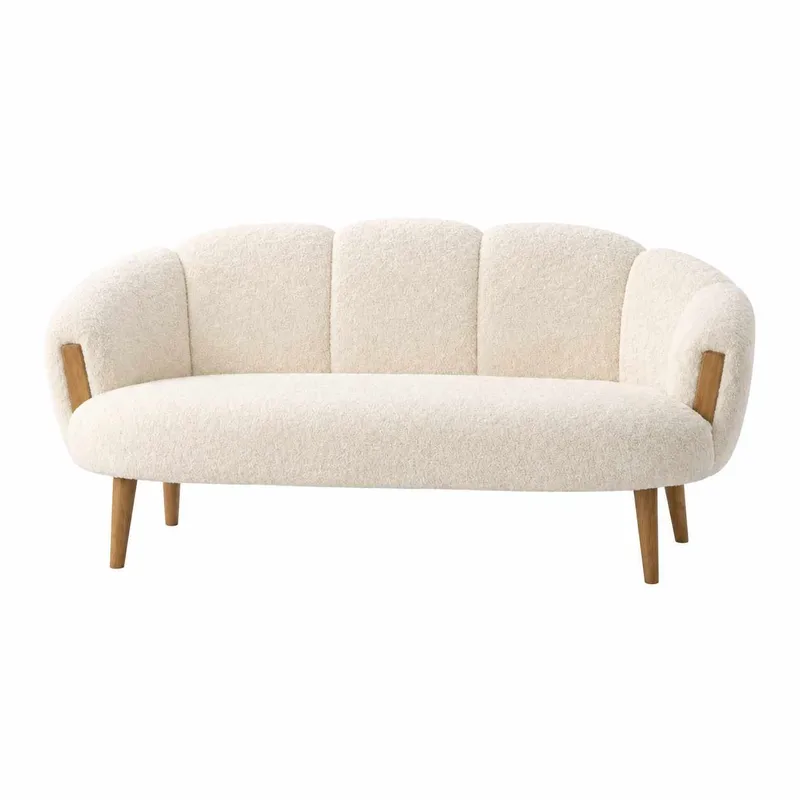 Hafing 2-sits Svängd Soffa i Trä med Textil, Krämvit
